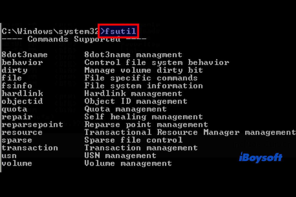 fsutil command in windows