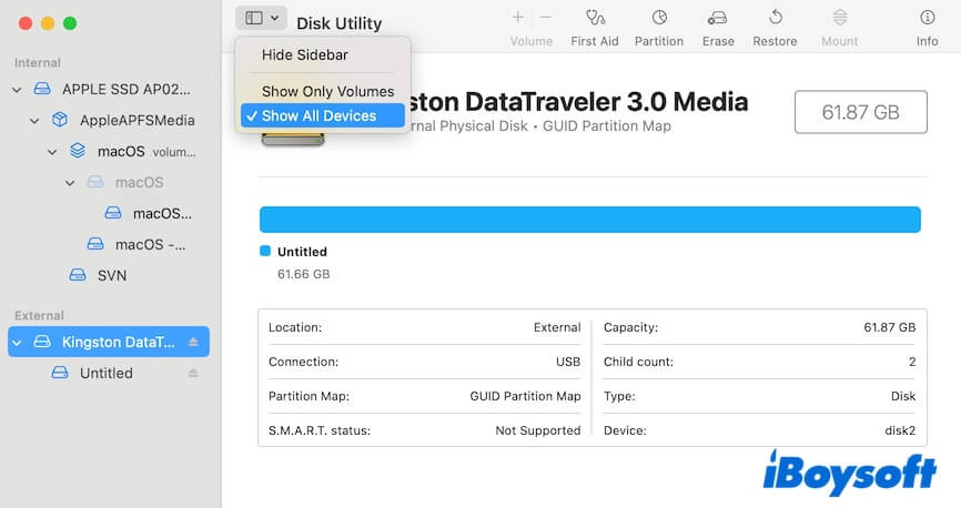 show all devices in Disk Utility