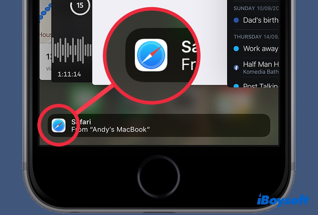 where to find the Handoff banner on iPhone