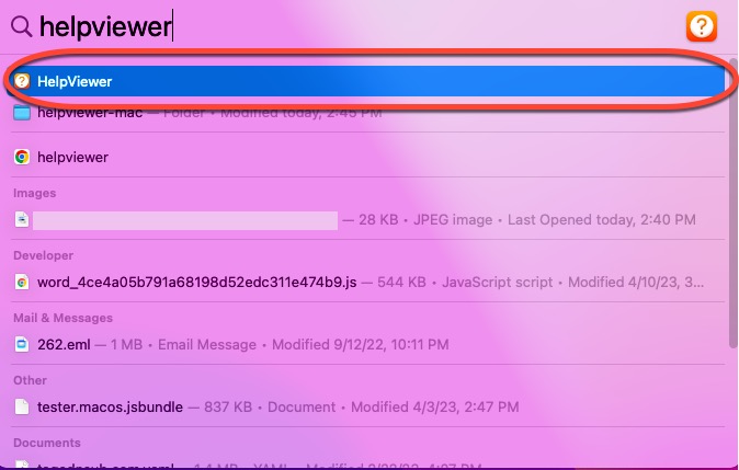 How to open HelpViewer on Mac