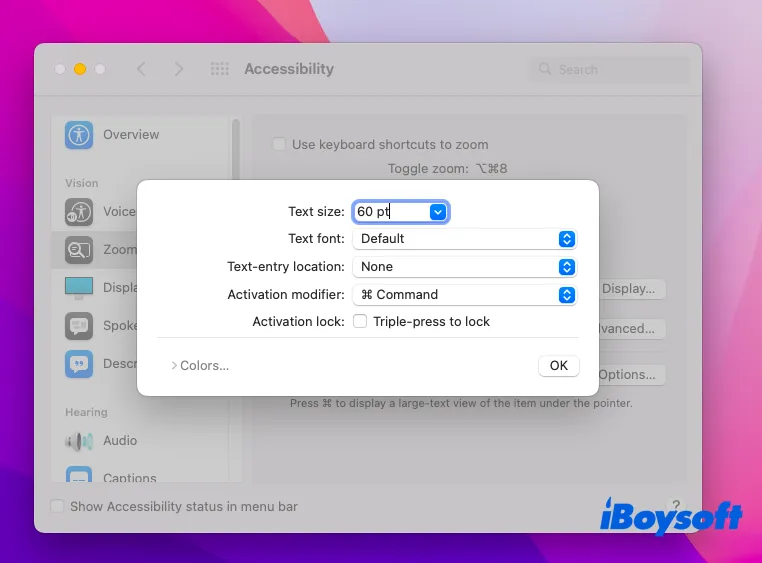 change Hover Text settings on Mac
