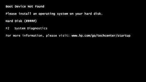 boot device not found on hp