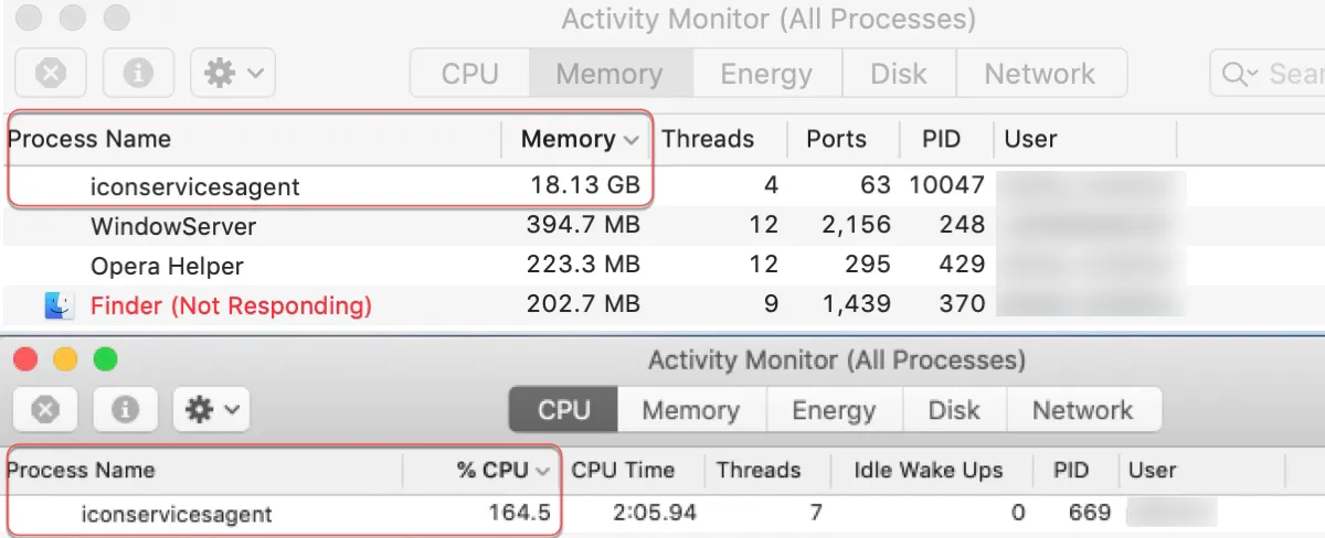 O iconservicesagent usando uma grande quantidade de RAM e CPU no Mac