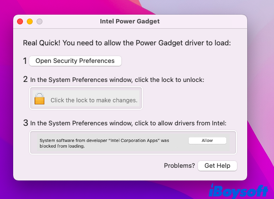 Intel Power Gadget driver prompt