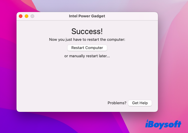 restart Mac to apply Intel Power Gadget
