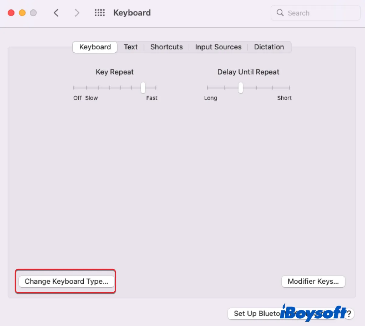Click Change Keyboard Type to start identifying the keyboard