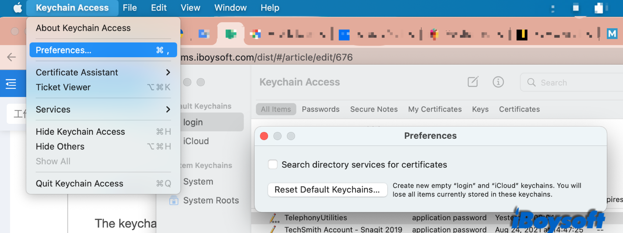 reset default keychains