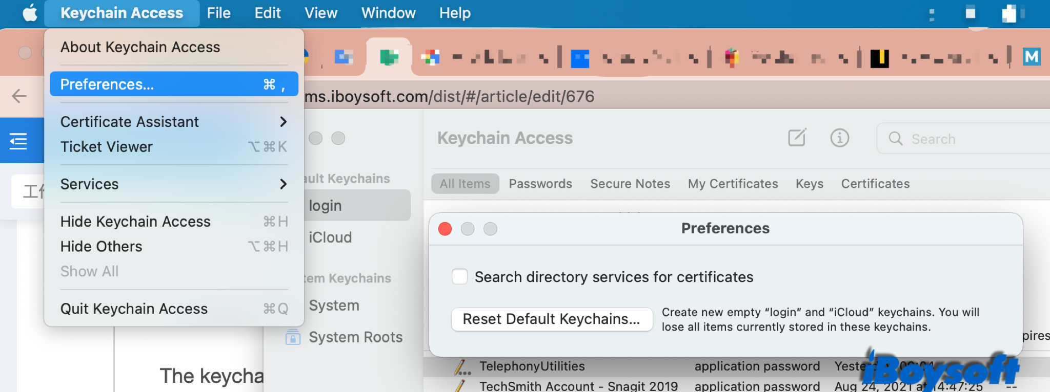 how to reset keychain password on mac