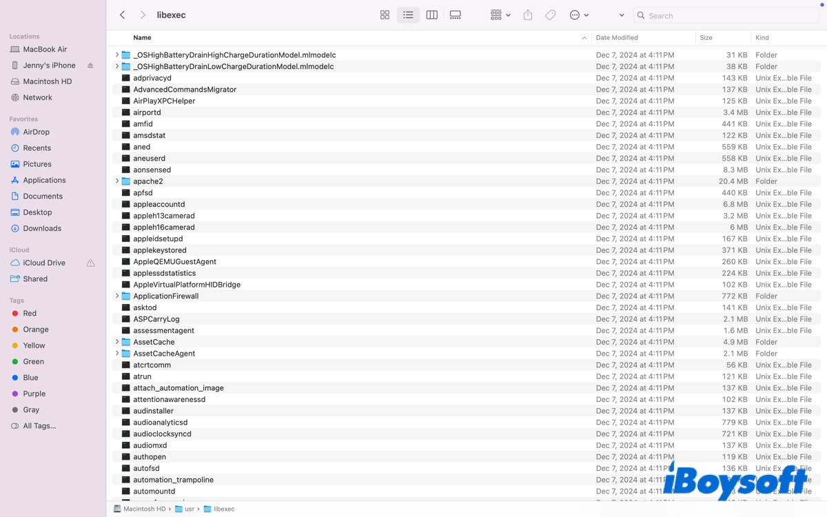 Contents of user/libexec folder on Mac