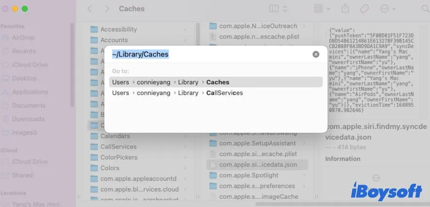 open Library caches folder on Mac