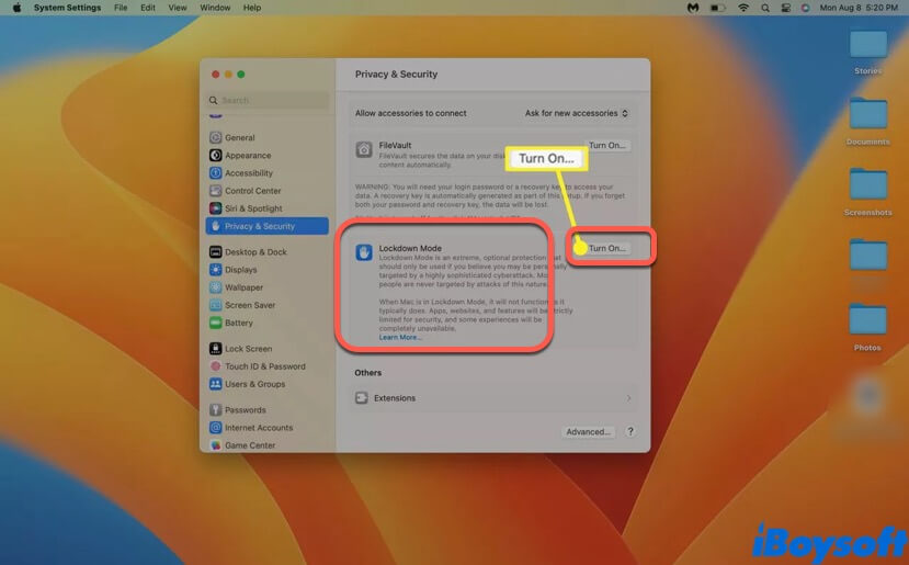 turn on Apple Lockdown Mode on Mac