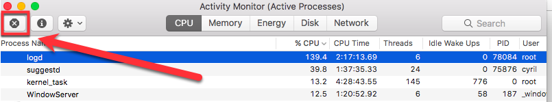 MacでCPUとRAMを取り込むlogdプロセスを修正する方法