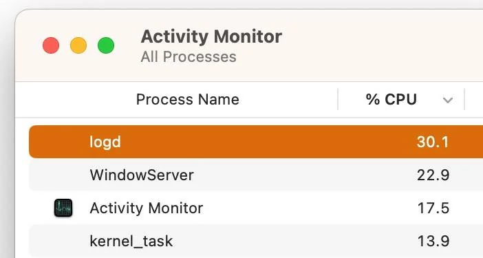 processus logd sur Mac