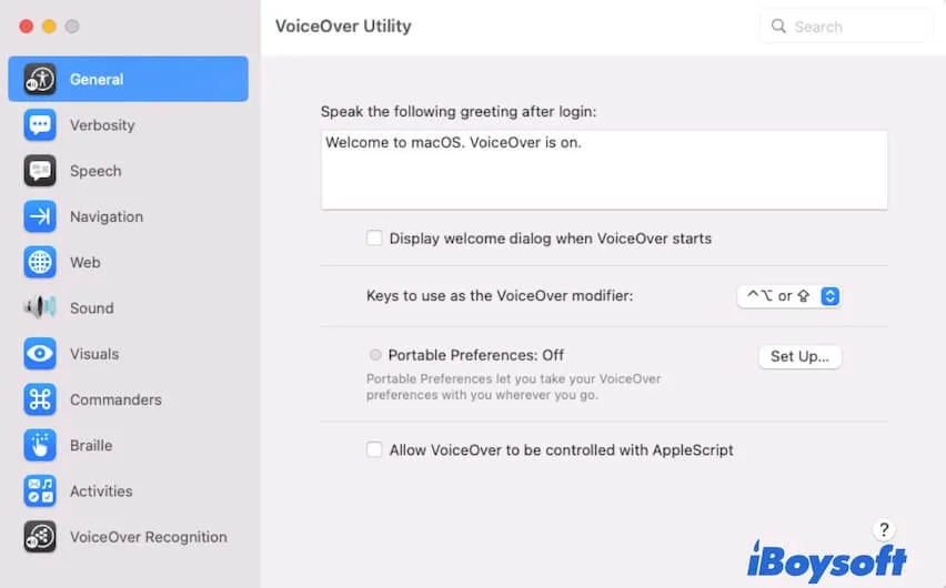 Utilitaire VoiceOver d'accessibilité sur Mac