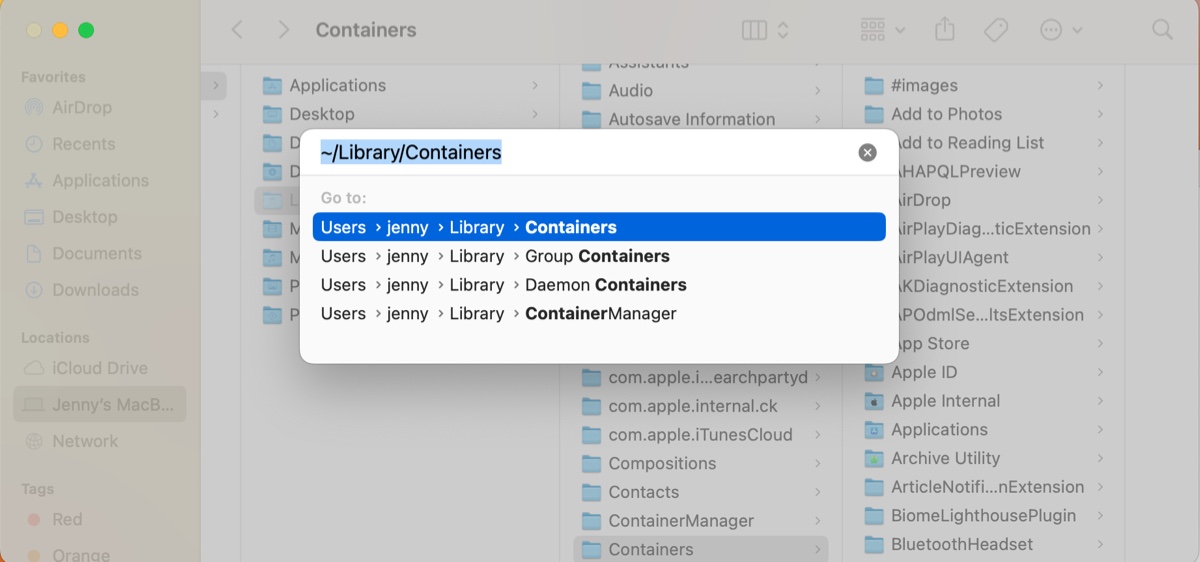 How to access the Containers folder or Group Containers folder on Mac