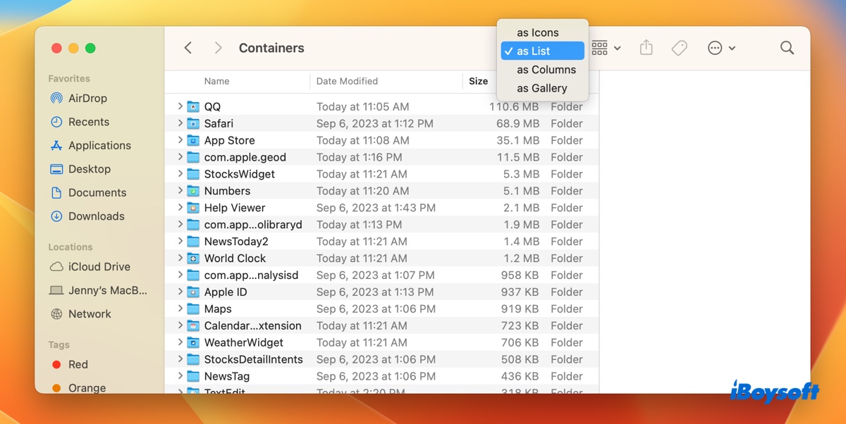 How to find large files in the Containers folder that are use space on Mac
