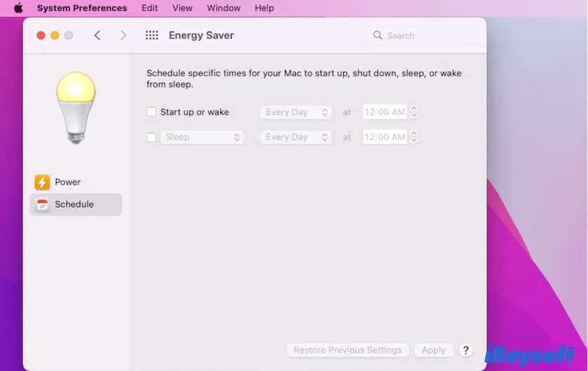 Mac Energy Saver Schedule