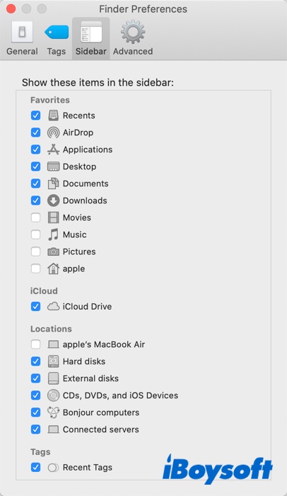 Mac Finder sidebar