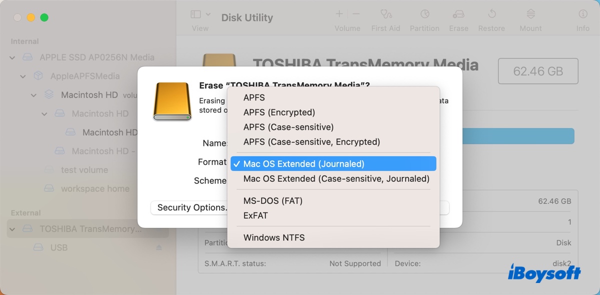 Sélectionnez un format de système de fichiers sur Mac