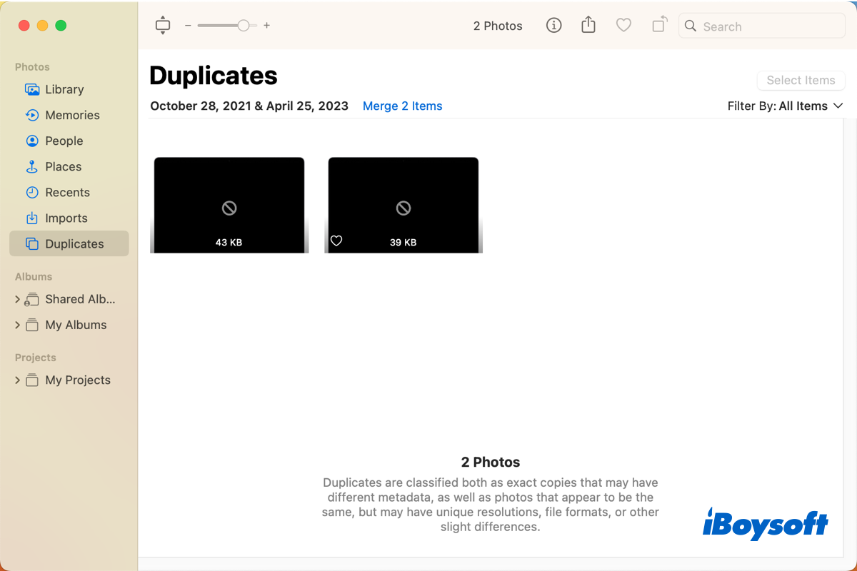 álbum de duplicados de Mac photos