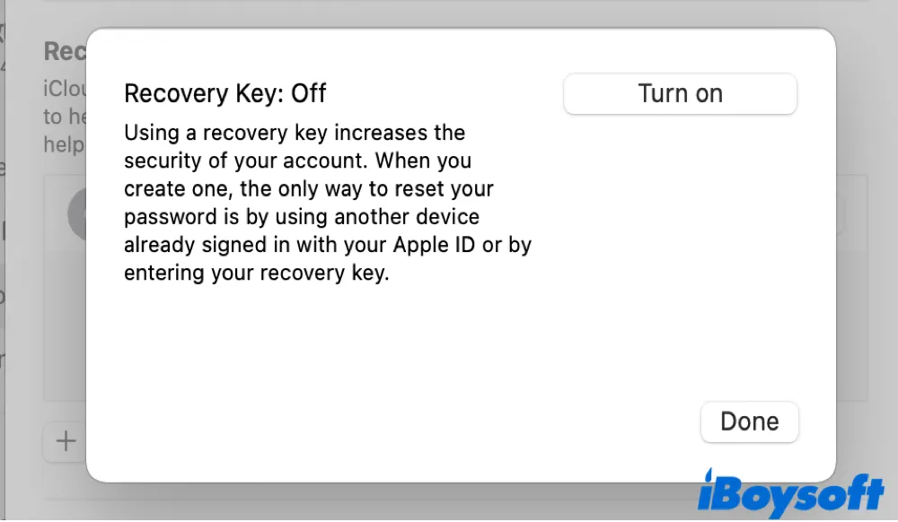 turn on recovery key Mac