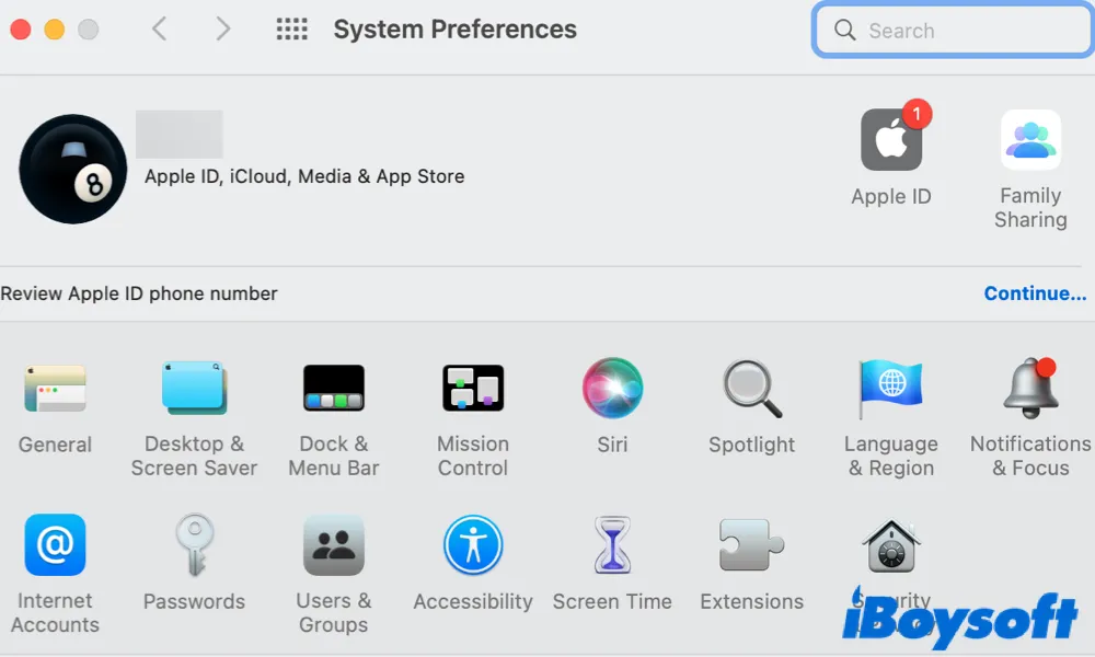 Apple ID in system prefrence