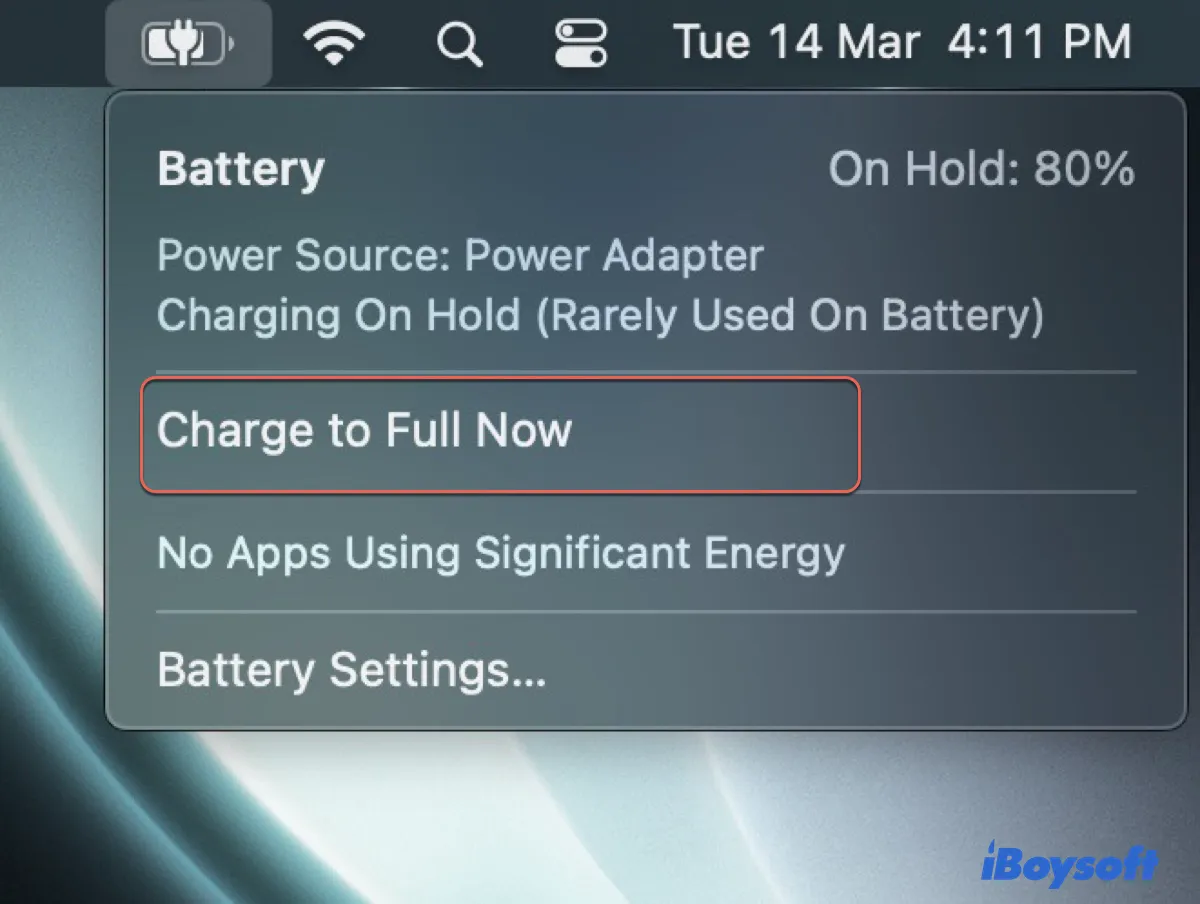 Charge to full now on MacBook