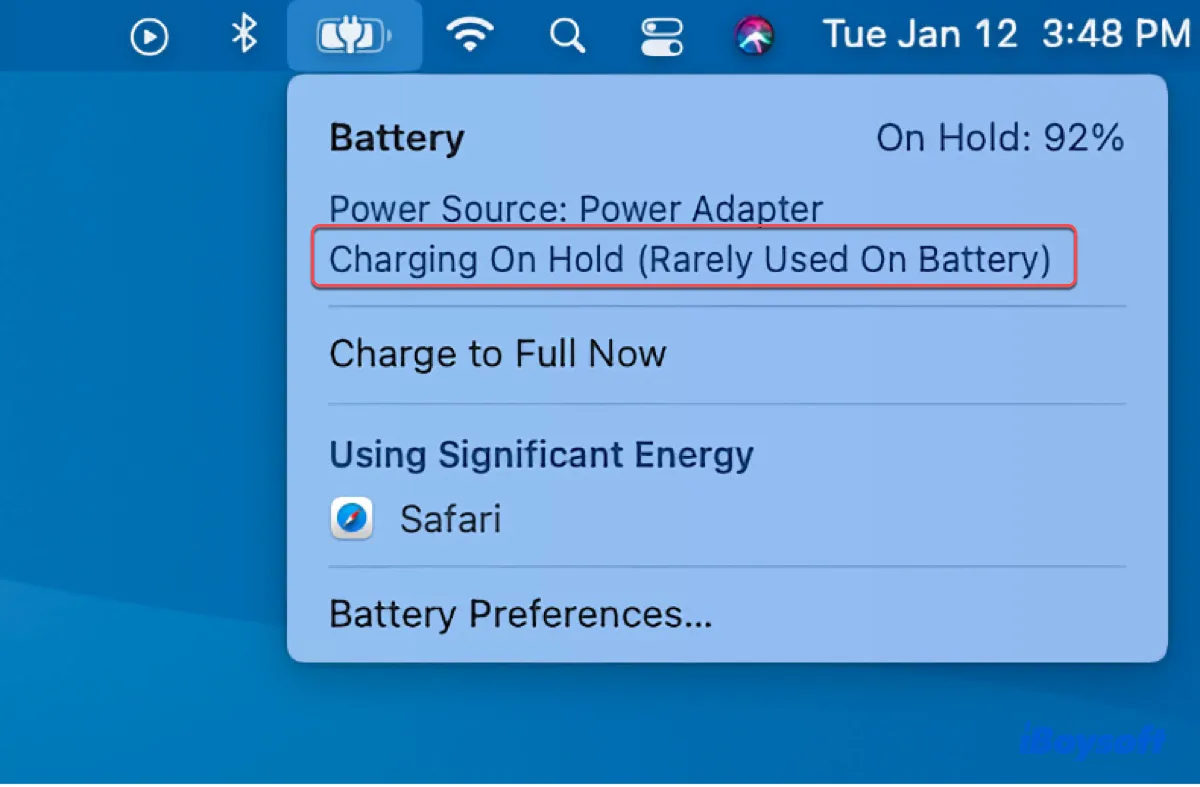 MacBook battery charging on hold at more than 80 percent