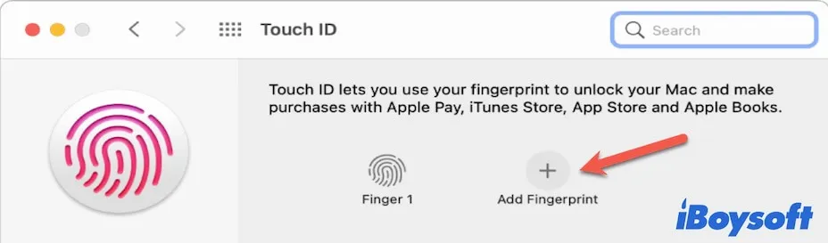 click Add Fingerprint in Touch ID on Mac