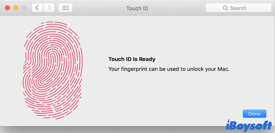 Click Done to save your fingerprint for Touch ID