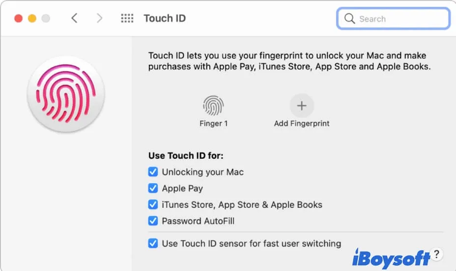 Touch ID setup on MacBook