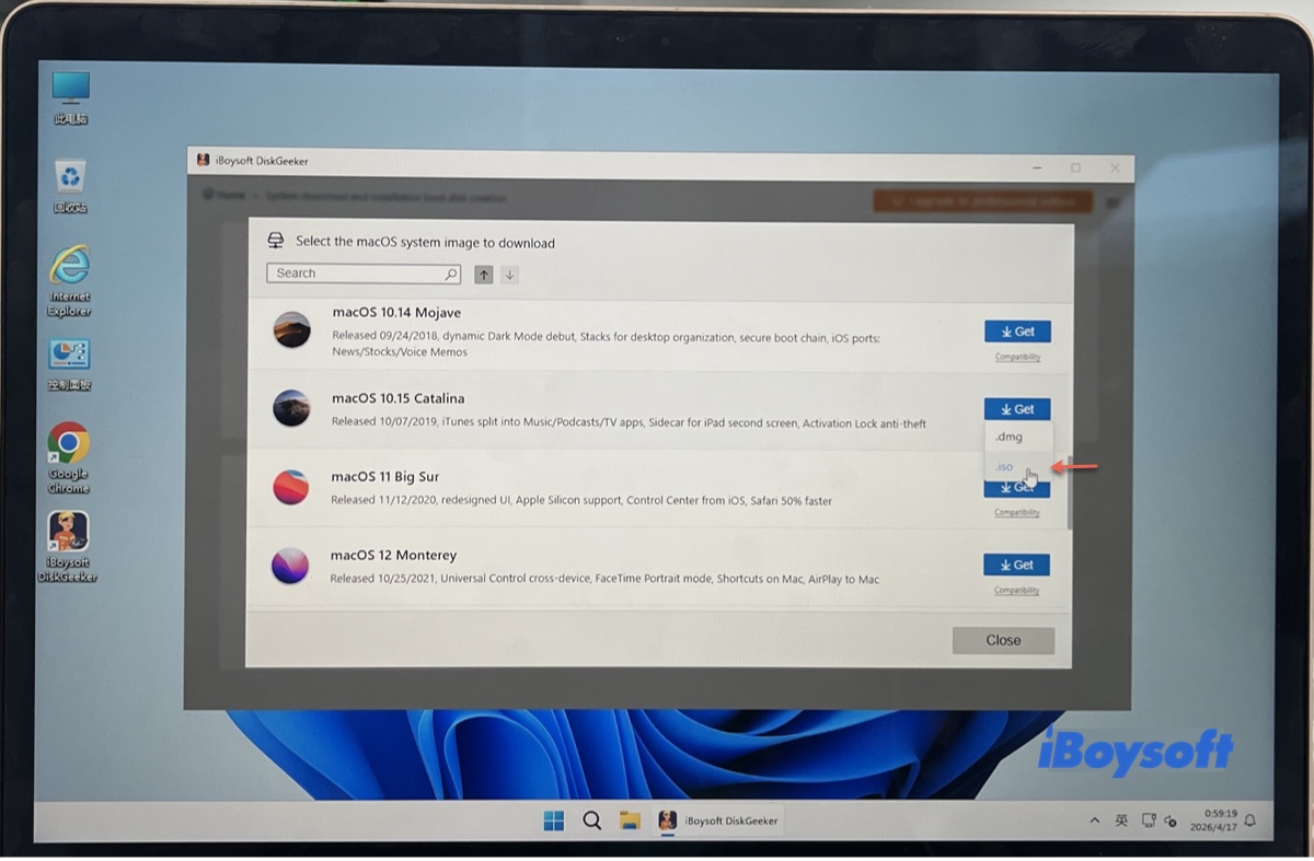 Seleção do arquivo ISO do macOS Catalina