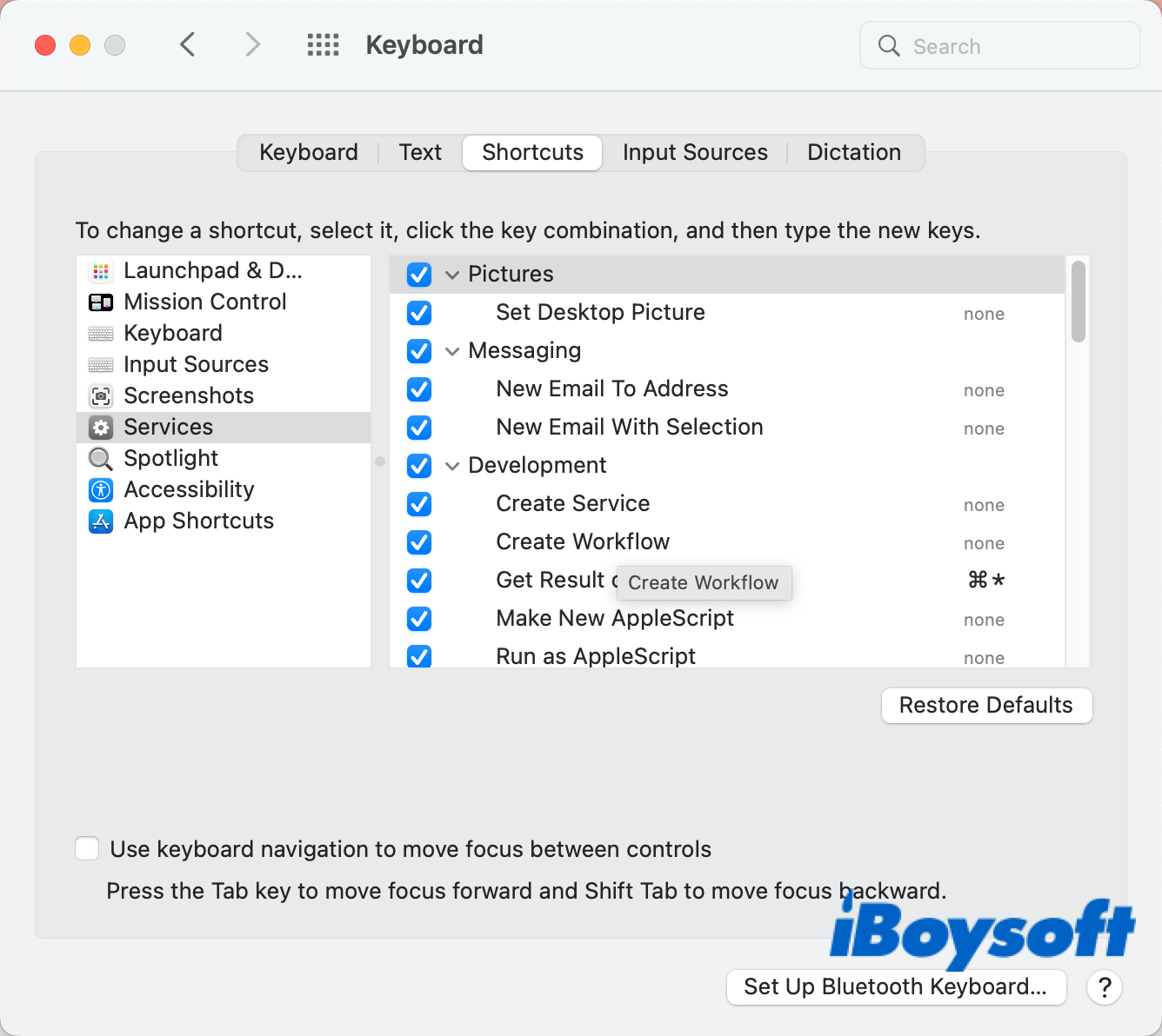 customize Services menu on Mac