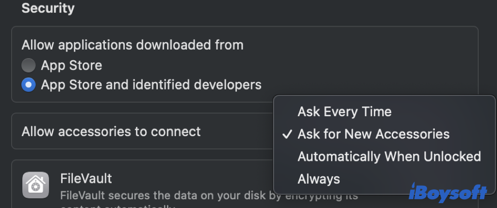 change accessory security on macos ventura