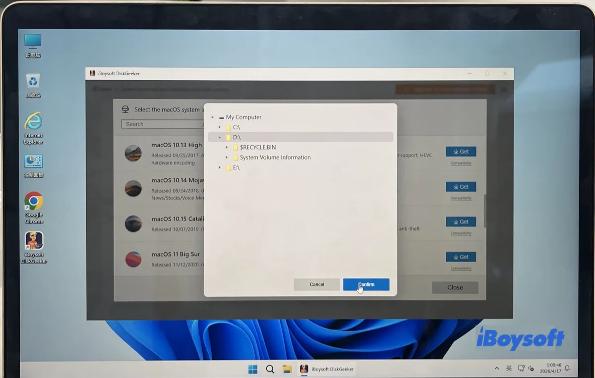 Ubicación de guardado del archivo ISO de macOS Ventura