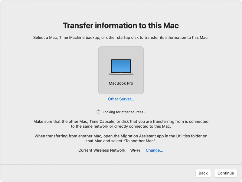 use Migration Assistant to transfer files from old Mac