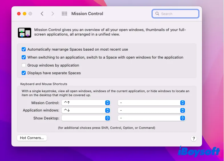 change shortcuts to open Mission Control on Mac