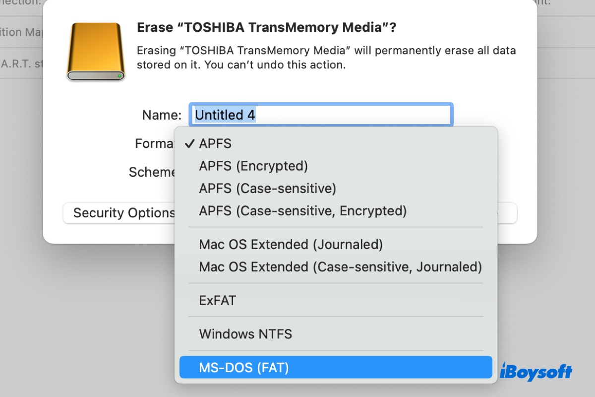 How to format a disk in MS DOS FAT on Mac