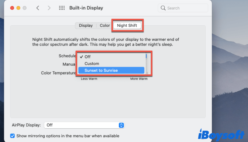 enable Night Shift on Mac