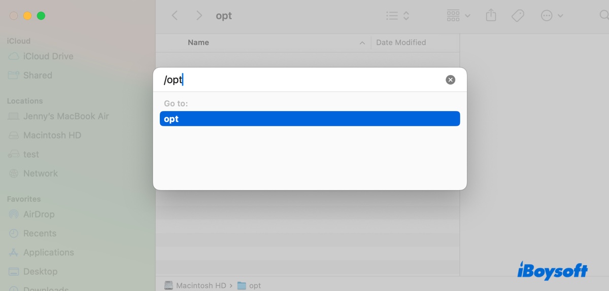 How to access opt folder on Mac