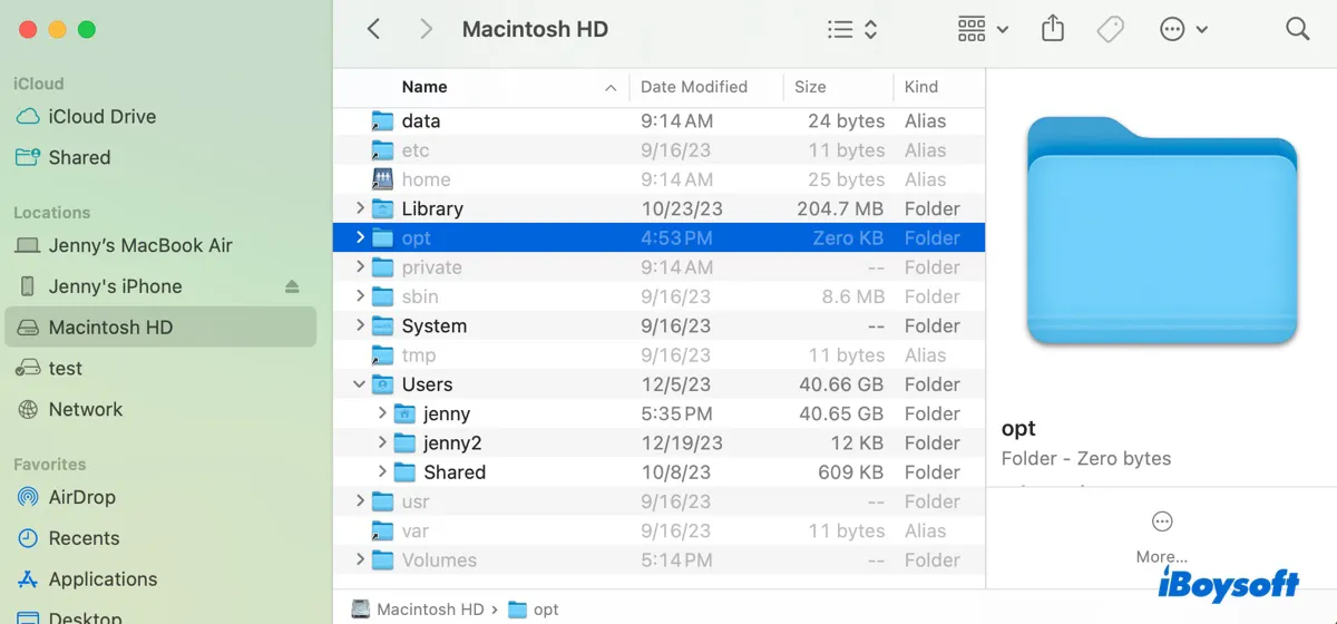 Where is opt folder on Mac
