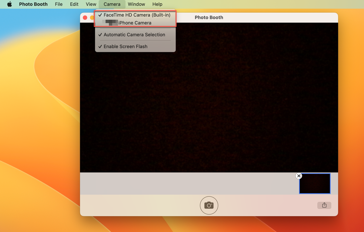 Change the camera on photo booth on Mac or MacBook