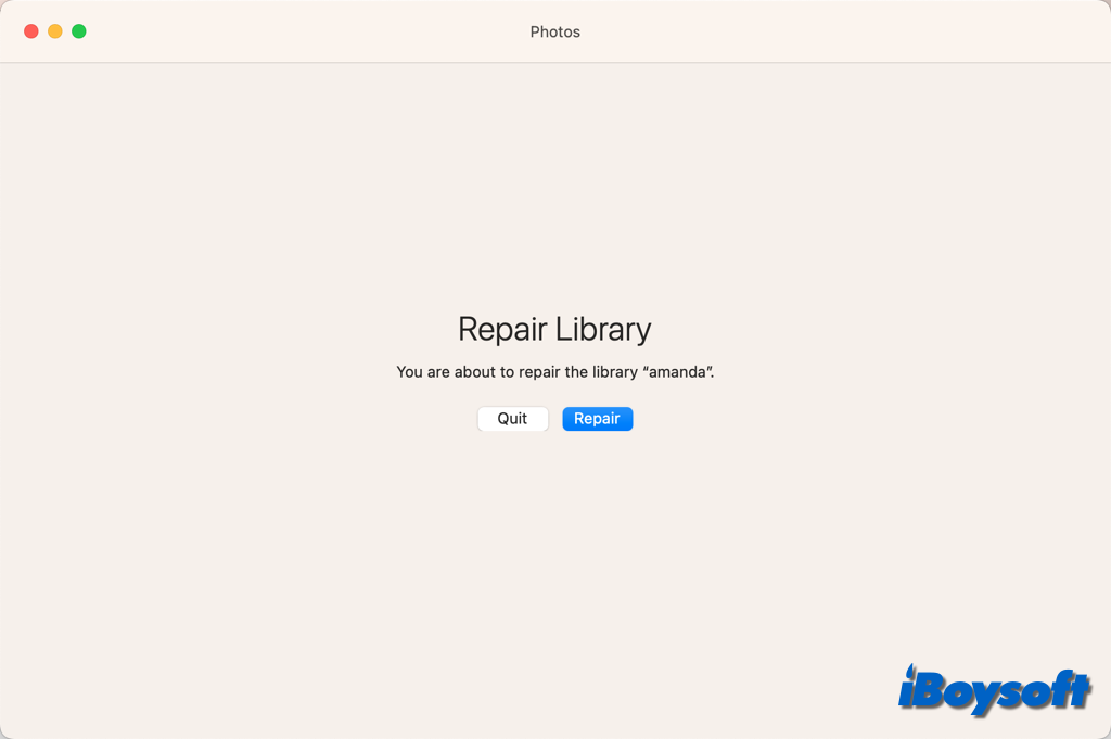 herramienta de reparación de la biblioteca de fotos