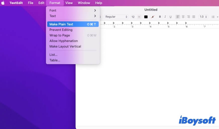créer du texte brut sur Mac avec TextEdit