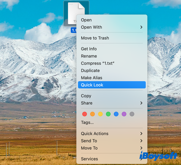 use quick look with right click menu