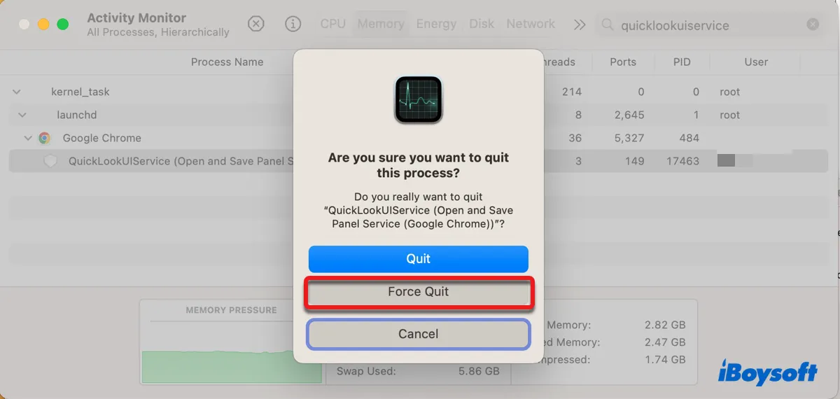 Force quit QuickLookUIService on Mac