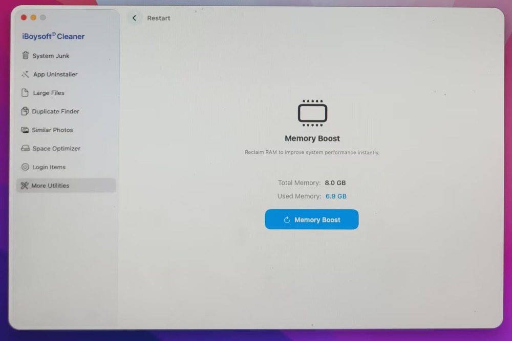 Auf „Memory Boost“ klicken