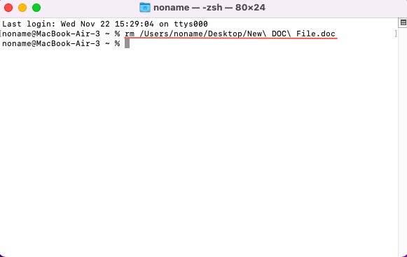 rm command line deletes a file
