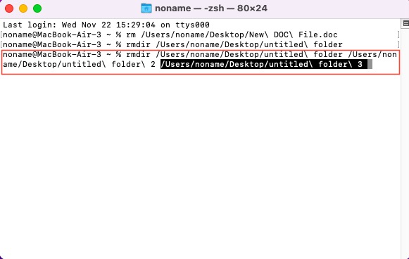 rm command line deletes folders