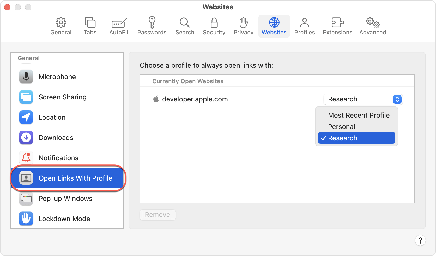 Cómo abrir enlaces con un perfil específico en Mac